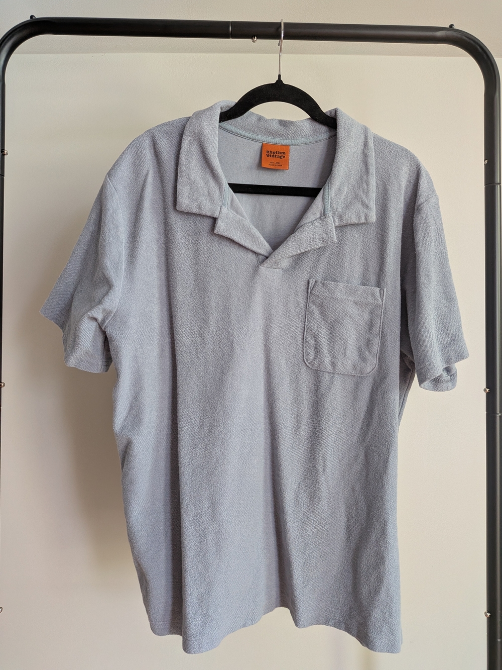 Rhythm Towel-Terry Polo Shirt in Light Gray